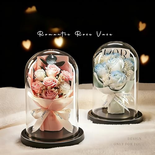 SoolKool お供え花 プリザーブドフラワー バラ ギフト プレゼント お供え ガラスドーム 仏花 モダン 御供 花 現代 洋風 法事 贈り物 フラワーギフト 枯れない花 長持ち お彼岸 法事 誕生日 結婚祝い (C) [5]
