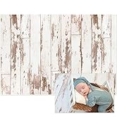 Allenjoy 7x5FT White Wood Rustic Wooden Floor Backdrop for Newborn Photography Vinyl Photo Backgr...
