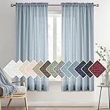 Melodieux Dusty Blue Semi Sheer Curtains 45 Inch Length, Small Window Sheer Curtains, Bedroom Kitchen Linen Look Farmhouse Light Filtering Shiny Sheer Drapes Rod Pocket, 52' W x 45' L, 2 Panels