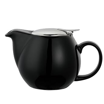 Service Ideas Ceramic Teapot with Removable Infuser, 16 oz, Oval, Black | TPCV16BL