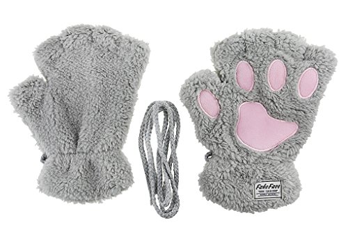 Cute Cat Paw Gloves Faux Fur Plush Winter Fingerless Gloves Mittens Lion Claw Halloween Cosplay Costumes for Women Girls