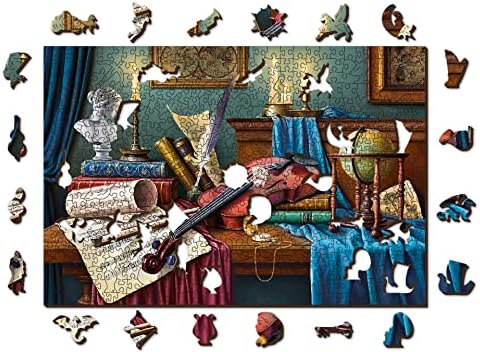 Wooden.City 500 +5 Piece Wooden Puzzle Violin Music Desk - Magic Jigsaw Puzzles for Kids & Adults - Fun Music Jigsaw Puzzle with Unusual & Unique Shaped Pieces - Large Puzzle