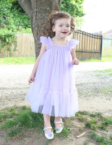 Image of Arshiner Toddler Tulle Dress for Girls Layered Tutu Ruffle Dresses Swing Twirly Fairy Summer Birthday Party Wedding Sundress