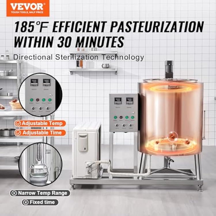 VEVOR Milk Pasteurizer 150L, Commercial Milk Pasteurization Machine, Food Grade 304 Stainless Steel, Professional Pasteurization with Time and Temperature Control, for Milk Juice Yogurt Sterilization