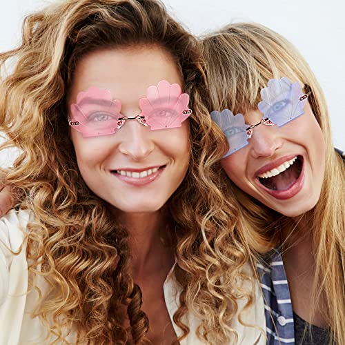 2pcs Fashion Shell Shaped Sunglasses,Rimless Wave Sunglasses Seashell Sunglasses for Adults Party Glasses Trendy Sunglasses Sunglasses Bulk2