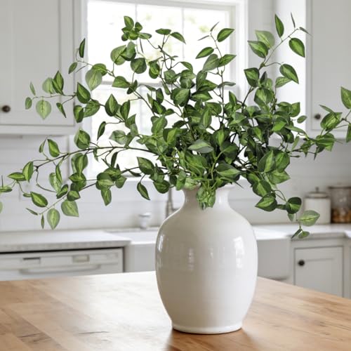 Image of 6PCS 32.7inch Long Artificial Stems Faux Greenery Stems for vase Faux Green Leaves Fake Plants branches Eucalyptus Leaves Faux Pothos Stems Artificial English Ivy for Home Decor Farmhouse Aesthetic
