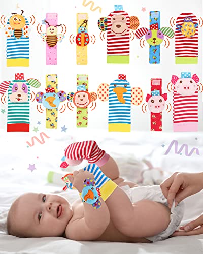 Image of Soft Wrist Rattle, Handheld Rattles and Rattle Socks, Foot Rattle Leg Rattle Ankel Rattle, Soft Newborn Baby Rattle Toys for Infant Boy or Girl (12 PCS - CR)