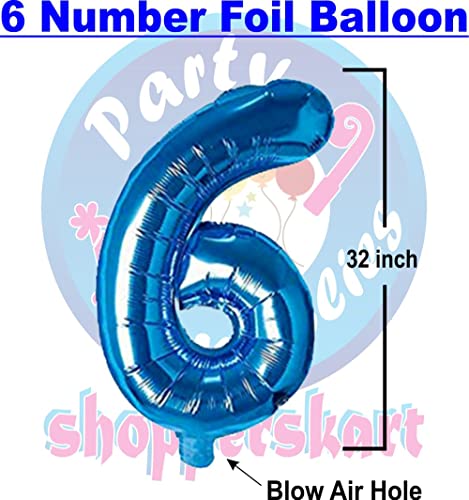 Image of Blue 32 Inches 6 Numbers Shape Large Big Foil Helium Balloons For Party Decorations In Happy Birthday Anniversary Office Items Materials Set Pack, Pack Of 1