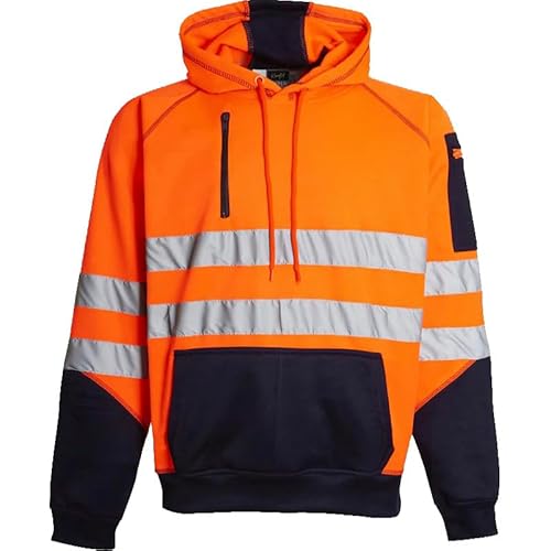 Party HuB Men’s High Visibility Pullover Hoodie – Fluorescent Safety Sweatshirt with Reflective Strips and 3 Secure Zipper Pockets, Ideal for Outdoor Work Environments Party HuB Men’s High Visibility Pullover Hoodie – Fluorescent Safety Sweatshirt with Reflective Strips and 3 Secure Zipper Pockets, Ideal for Outdoor Work Environments