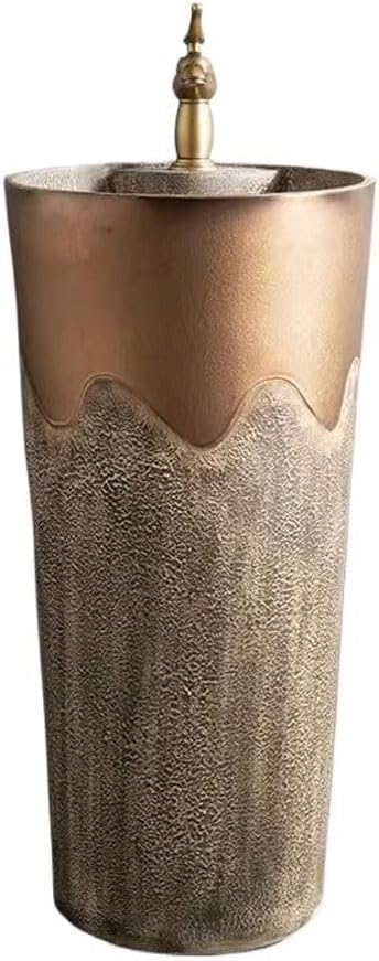 Bathroom Countertop Vessel Sink Fashionable Golden Ceramic Column Washbasin Simple Balcony Courtyard Pedestal Sink Vanity