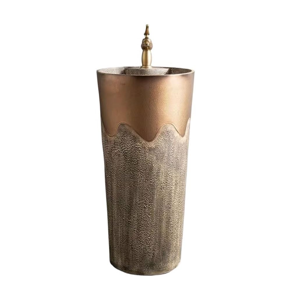 NEBE Bathroom Sink Fashionable Golden Ceramic Column Washbasin Simple Balcony Courtyard