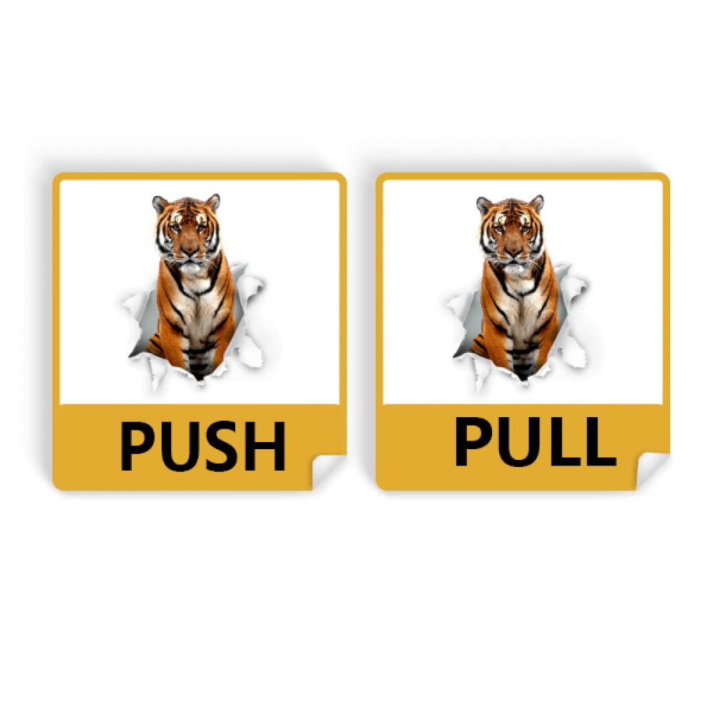 Animal Paper Breaks Shock Tigers Push Pull Door Sign Vinyl Stickers Shop