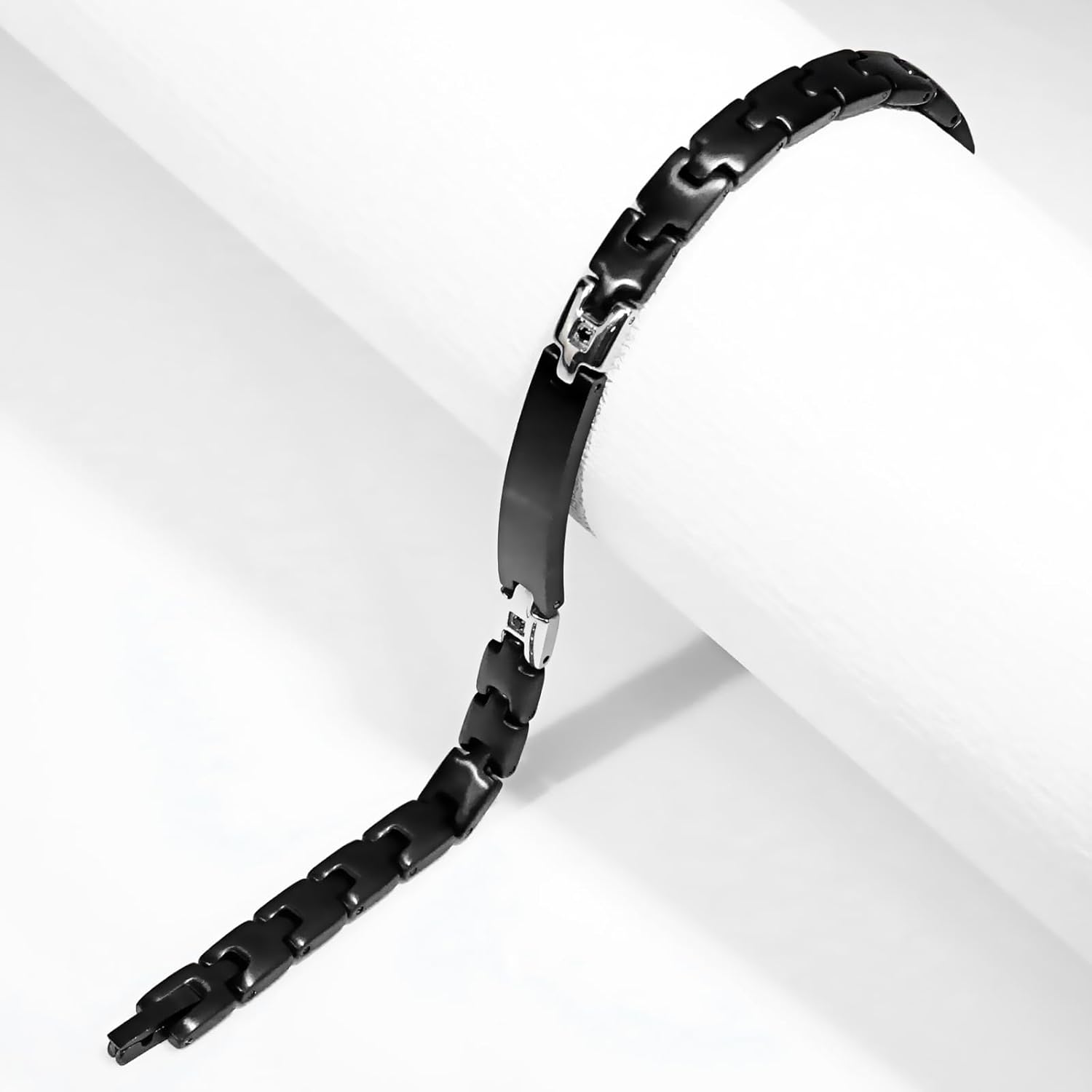 Mens Bracelet Black Silver, Stainless Steel Bracelets for Men, Fashion and Charm Chain Bracelet for Husband Father Boyfriend Mens Link Bracelet for Christmas, Valentine's Day, Father's Day
