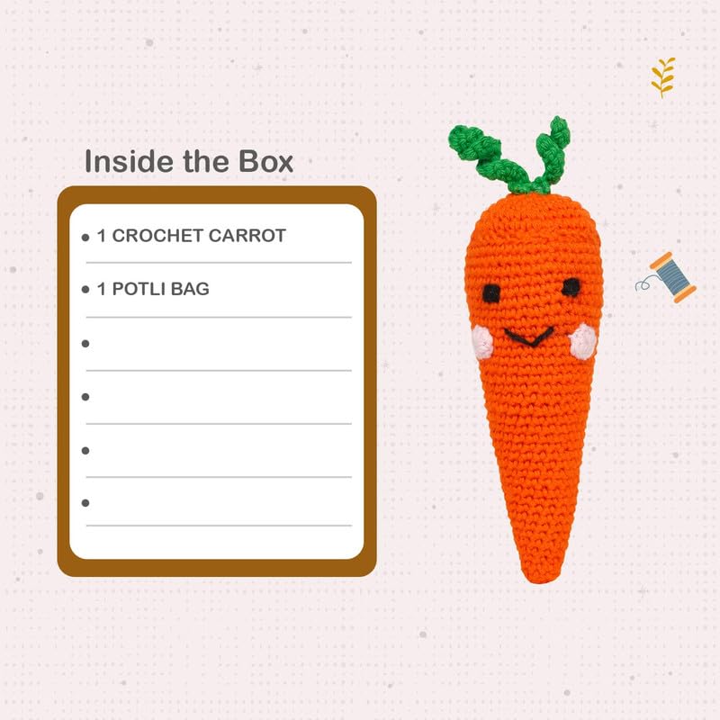 Image of LITTLE GINNIE Carrot Crochet Toy for Babies | Knitted Crochet Fruit Doll for Boys & Girls | Ideal for Birthday & Return Gift for 6+ Months