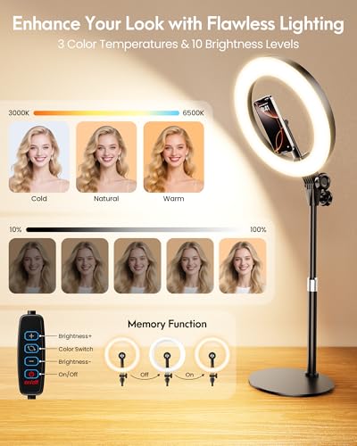 Image of Upgrade 10.5 inch Ring Light for Desk with Magnetic Phone Holder for Computer