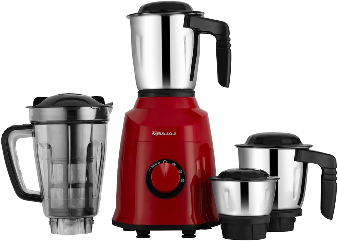 Bajaj Military Series Rex 750W 4 Jar Mixer Grinder | DuraCut Blades | 2-In-1 Function Blade In Dry Jar | 2 Yrs Warranty 【Red/Black】
