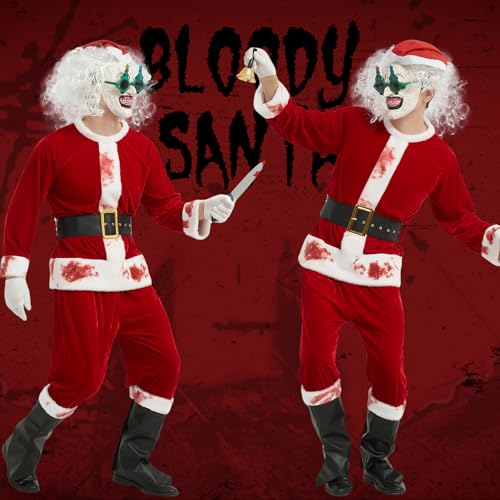 YYSWSAKY Terrifier Kostüm Horror Clown Kostüme Herren Halloween Weihnachtsmann Horror Clown Kostum mit Maske Terrifier Clowns Cosplay für Halloween Karneval (XL/XXL)