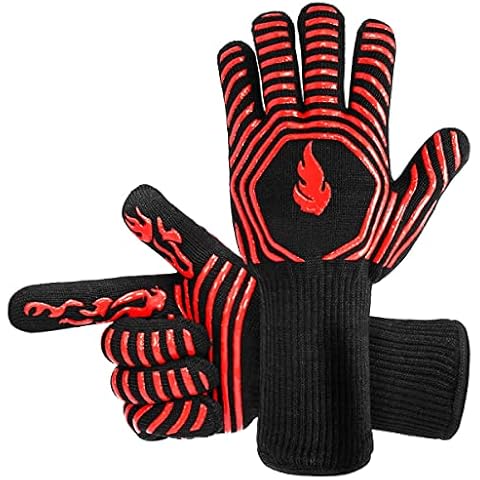 BBQ Gloves, Oven Gloves, Thermal Resistance up to 1472 ℉ (800 °C), Knit Lining, Non-Slip Silicone and Forearm Protector, for Kitchen, Fireplace and Charcoal (1 Pair) Cover