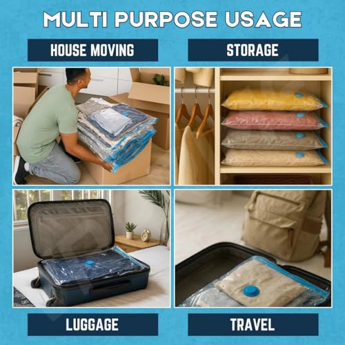 Image of Vacuum Compression Storage Bags with Hand Pump, Space Saver Bags for Moving, Travel, Comforters, Blankets & Seasonal Clothing Storage, (Pack of 5 (Small - 2, Medium -2, Large -1)