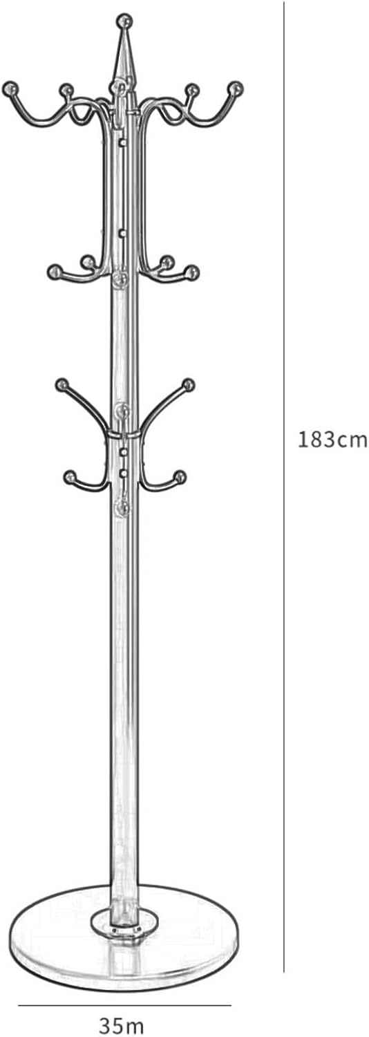 Coat Rack 16 Hooks Clothes Rail for Jackets, Freestanding Coat Stand with Marble Base Hallway Office, 183cm Metal Clothing Rack for Skirts Bags Sturdy Hanger Organizer Bear 50kg Hopeful