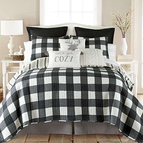Levtex Home - Camden Quilt Set -King Quilt + Two King Pillow Shams - Buffalo Check in Black and Cream - Quilt Size (106 x 92 in.) and Pillow Sham Size (36 x 20 in.) - Reversible Pattern - Cotton