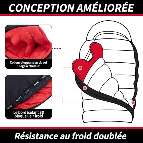 Sac de Couchage en Duvet pour Adultes, Sac de Couchage d'hiver -18 degrés C, Sac de Couchage en Duvet Plus Chaud pour Le Camping et la randonnée Outdoor – Image 6