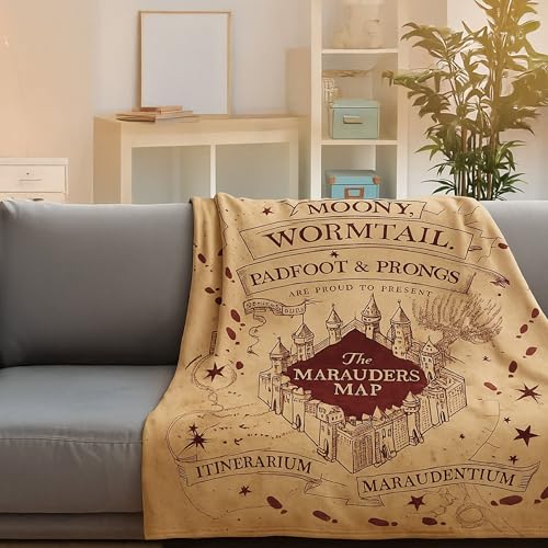 Familando Harry Potter Kuscheldecke 150x200 cm Fleecedecke mit Karte des Rumtreibers Bordeaux & braun extra flauschig Öko-TEX Zertifiziert