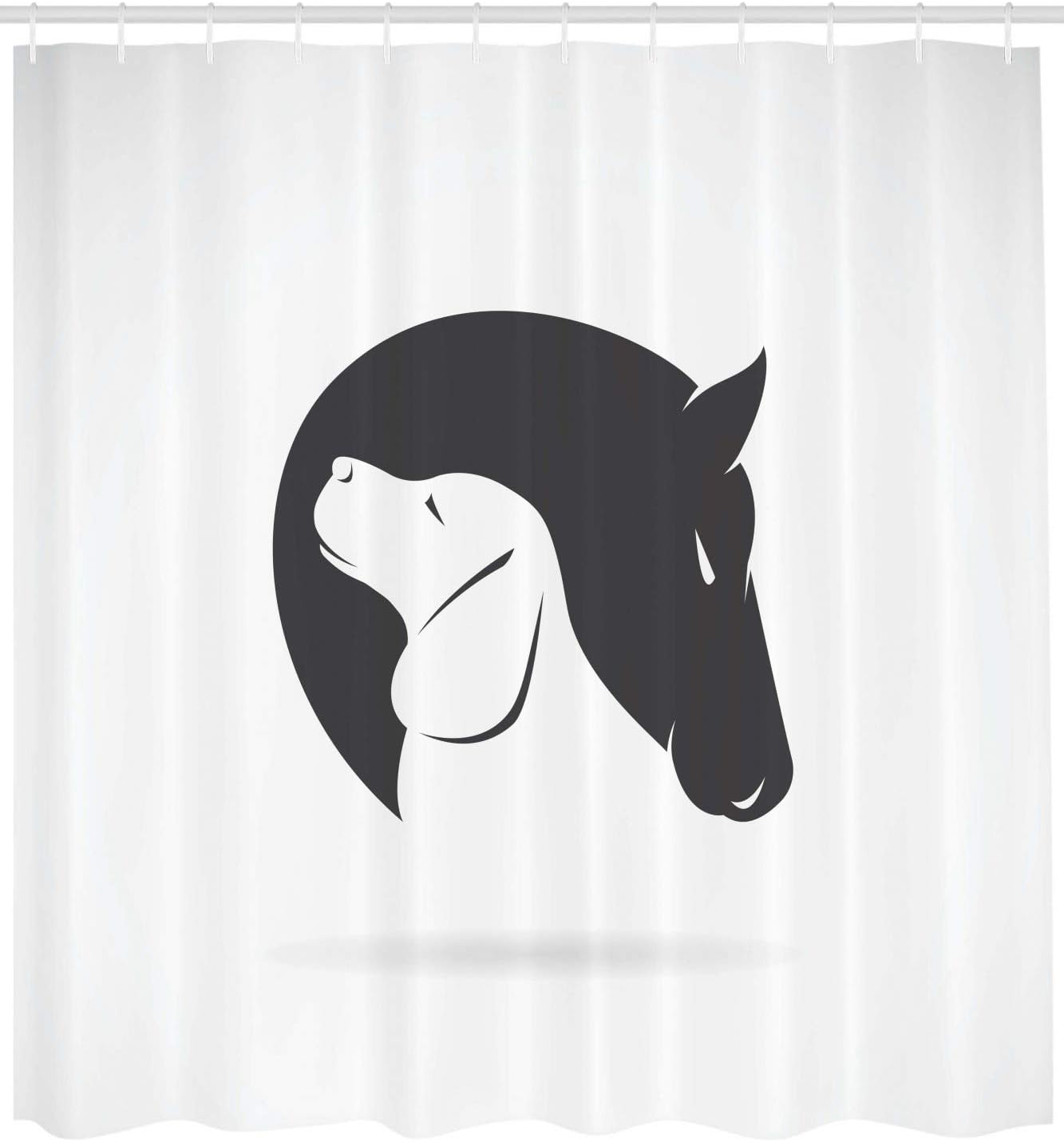 Ambesonne Animal Shower Curtain, Contemporary Image of a Dog and Horse Hugging Loyal Friend Heads Print, Cloth Fabric Bathroom Decor Set with Hooks, 69" W x 75" L, Charcoal Grey