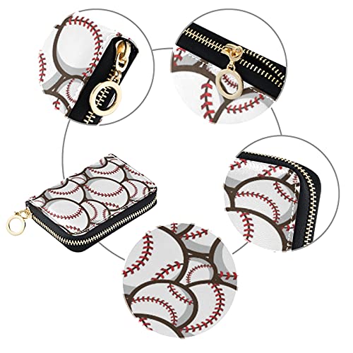 Baseball Ball Grey Credit Card Coin wallet, RFID Blocking Compact Women Leather Card Holder, Key Change Organizer, Zipper Purse Clutch Pouch Pocket3