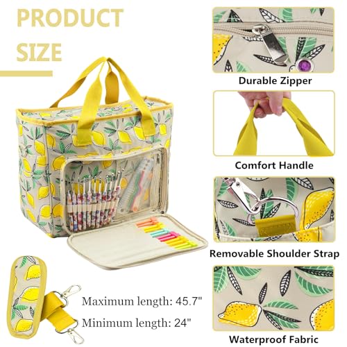 Image of Knitting Bags and Totes Organizers Large Crochet Bag Lightweight Yarn Bags for Travel Yarn Storage Organizers for Crochet Hooks,Yarn,Knitting & Crochet Supplies (Yellow Lemon)