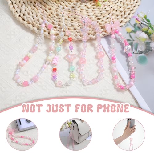 Juego de 4 dijes para teléfonos móviles, bonitos colgantes, cuentas rosas, cadena estética, cámara, llavero, joyería - imagen 3