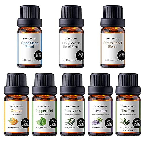 3 Blends Essential Oils + 5 Essential Oils, Top 8 Therapeutic Grade Aromatherapy Oils For Sleep, Skin, Home, Humidifiers, Essential Oil (Tea Tree, Orange, Lavender, Eucalyptus, Peppermint) - 10Ml #TOP2