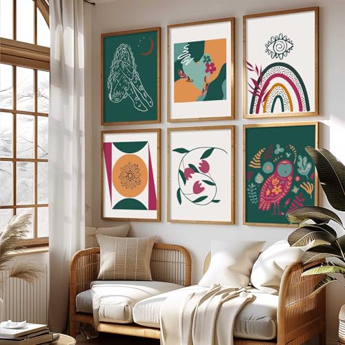 Image of kotart Boho Theme wall art for home decor, living room, bed room | Poster with frames wall hanging paintings | Boho digital wall art - (Pack of 6 Multicolor) (19X25 inch, H)