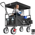 KESSER® Bollerwagen faltbar mit Dach Handwagen Transportkarre Gerätewagen klappbar mit 360° drehbare Vorder-Räder, Vorderrad-Bremse & Vollgummi-Reifen inkl. XXL Außen-Tasche, 2 Netztaschen & Abdeckung
