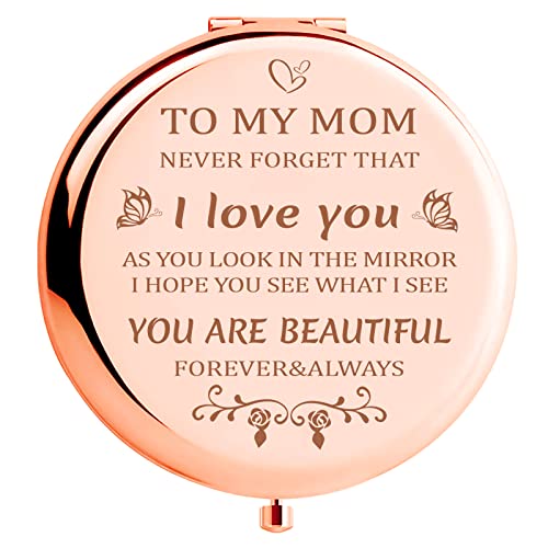 Gifts For Mom From Daughter,Son,Husband-Mothers Day Mom Gifts,Gifts For Mom,Mom Gifts For Her,Mom Gifts From Daughter,Mom Birthday Gifts,Birthday Gifts For Mom-I Love You Mom Rose Gold Compact Mirror #TOP3