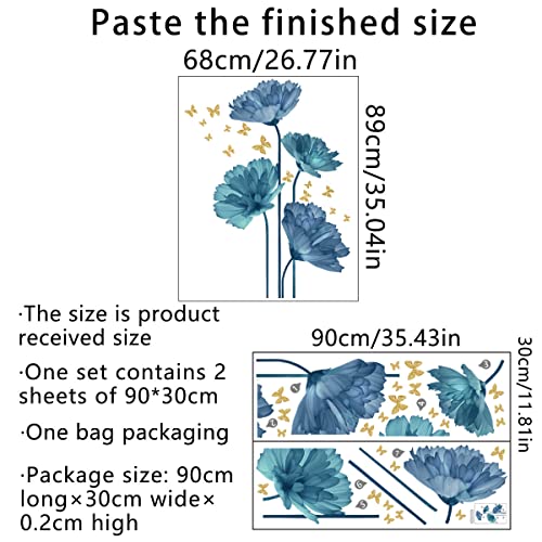 Mestiker ウォールステッカー 青 花 絵画風 植物 夏 花 蝶 鳥 diy ウォールステッカー 壁紙シール はがせる おしゃれ 北欧 モダンアート ポスター ウォールペーパー wall sticker decoration [2]