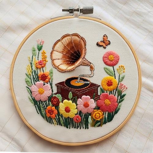 Image of AEDNX 3 Pack Beginner Embroidery Kit DIY Cross Stitch Kit for Adults with Cute Flowers Patterns Includes 3 Embroidery Hoops Detailed Instructions Complete Accessories