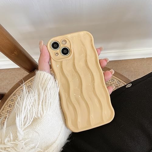 wahhle Water Ripple Pattern Curly Wave Frame Soft Cute Phone Case Cover for Men Women Girls(iPhone 12 Pro Max,Yellow) - 4