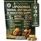Parasite Cleanse for Humans - Liposomal Herbal Gut Detox Support, Combination with Black Walnut, Wormwood, Clove, Pumpkin Seed, Garlic, Oregano, Pau D’Arco & Papaya - Intestinal Support - 120 Capsules