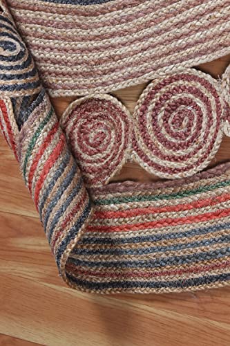 Tapis en jute multicolore rond 1,2m géométrique de salon durable - 8