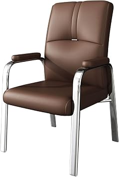 LEIYTFE Leather Office Guest Chairs no Wheels,Upholstered Conference Room Chair with Padded Arm Rest,Computer Chair Home for Reading StudyCoffee,Sliver Legs