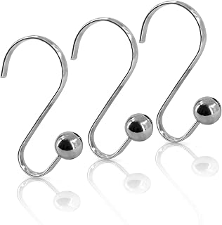 MitoVilla Metal Shower Curtain Rings Hooks, Chrome Shower Rings for Shower Curtain Liner, S Shaped Rust Proof Shower Hooks for Curtain Accessories and Bathroom Shower Rod, 12 Pack Bathroom Set