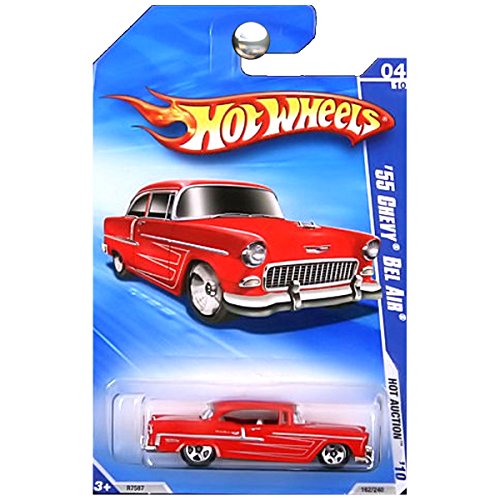 Mattel Hot Wheels 2010 Hot Auction '55 Chevy Bel Air, Red, 1:55 Scale Die-Cast Car Model, Kid, Unisex, Children