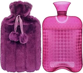 Newthinking Hot Water Bottles with Cover, 2L Large Hot Water Bottle with Fluffy Cover, PVC Clear Hot Water Bag for Warm Pain Relief and Cold Heat Therapy (Purple)