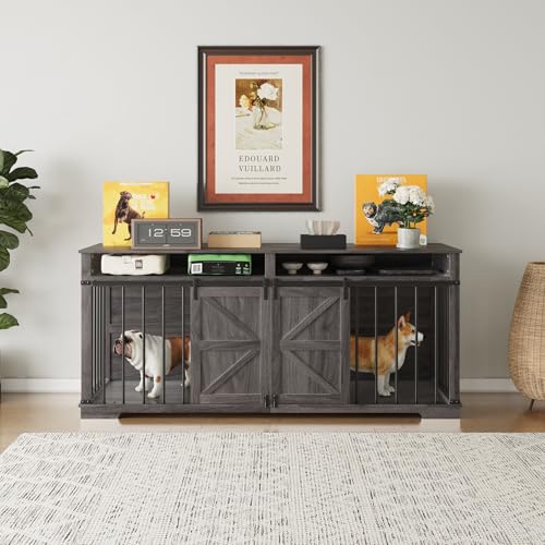 Aoowow Large Double Dog Crate Furniture, 72.4