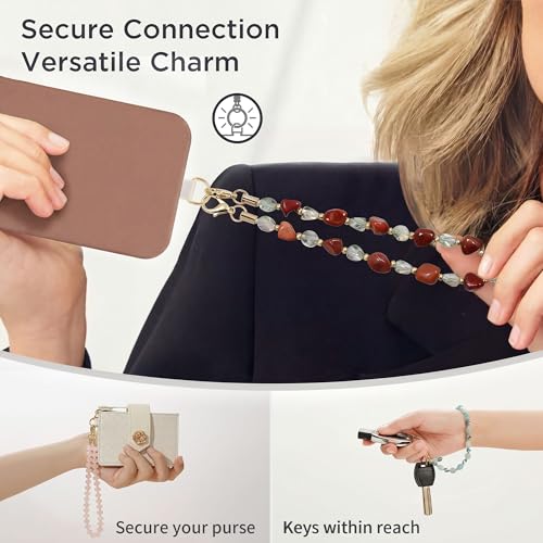Image of POSADINA Natural Stone Phone Charm, Beaded Healing Phone Wrist Strap, Handmade Cellphone Chain Lanyard with Tether Tab