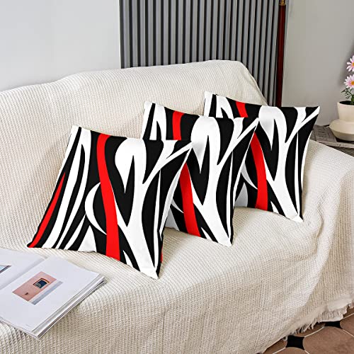 Loussiesd Set of 2 Throw Pillow Covers Strip Lines Geometric Cushion Case for Home Living Room Decor Reversible Modern Abstract Art Black White Red Decorative Throw Cushion Case 20x20 Inch - Image 4