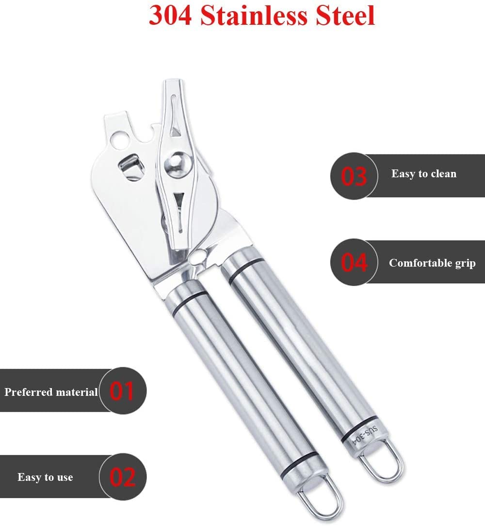 Abrelatas manual, abrebotellas, adecuado para personas mayores con artritis (plata)