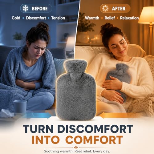 Image of NAMRA Hot Water Bag with Soft Cover for Pain Relief, 1 Pcs Heating Pad Rubber Hot Bag for Body Massage for Men & Women for Hot Water Bottle for Period, Cramps, Heating Pad - (2000,gray)