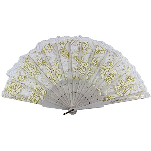Newstarfactory Lace Flowers Design Plastic Folding Hand Held Fan (White) #TOP1